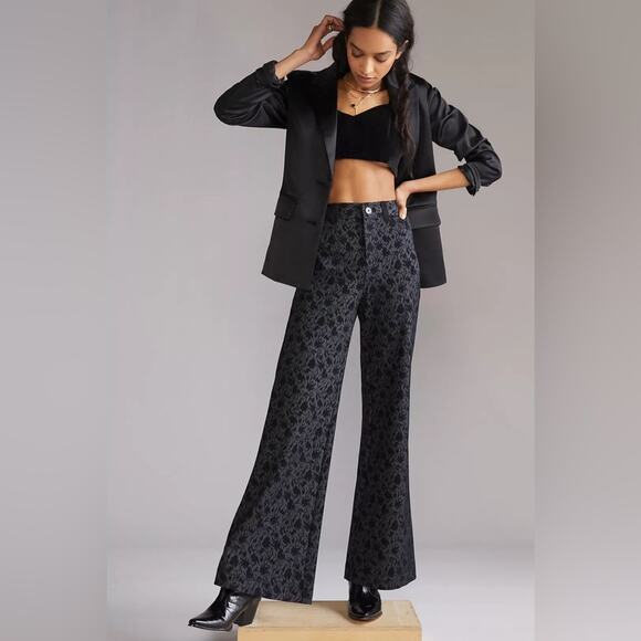 Anthro Maeve Jacquard Flare Pants - Picture 1 of 7
